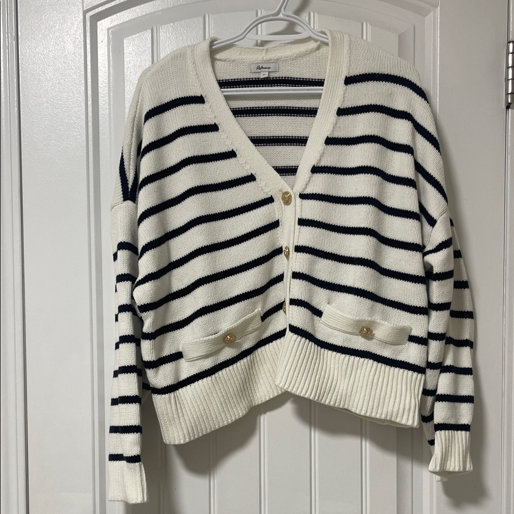 Reitmans Navy and Cream Striped Cardigan